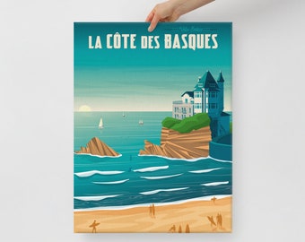 Biarritz Surf France Canvas, Travel Poster, Coastal Wall Art, Large Canvas, Ready to hang art, Canvas Wall Art, Landscape Wall Art, Gift