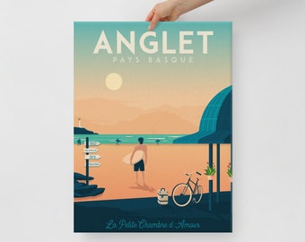 Anglet Surf France Canvas, Travel Poster, Coastal Wall Art, Large Canvas, Ready to hang art, Canvas Wall Art, Landscape Wall Art, Gift