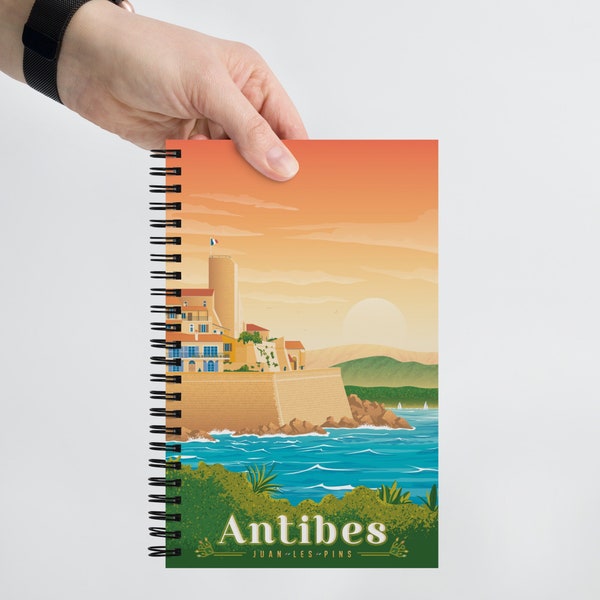 Antibes France Travel Journal Notebook, Spiral Notebook, Travelers notebook, bullet journal, Notepad, stationary, Housewarming Gift