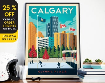 Calgary Print, Alberta Print, Olympic Plaza, City Skyline, Canada Print, Travel Gift, Travel Poster, USA Print, Housewarming, Birthday Gift