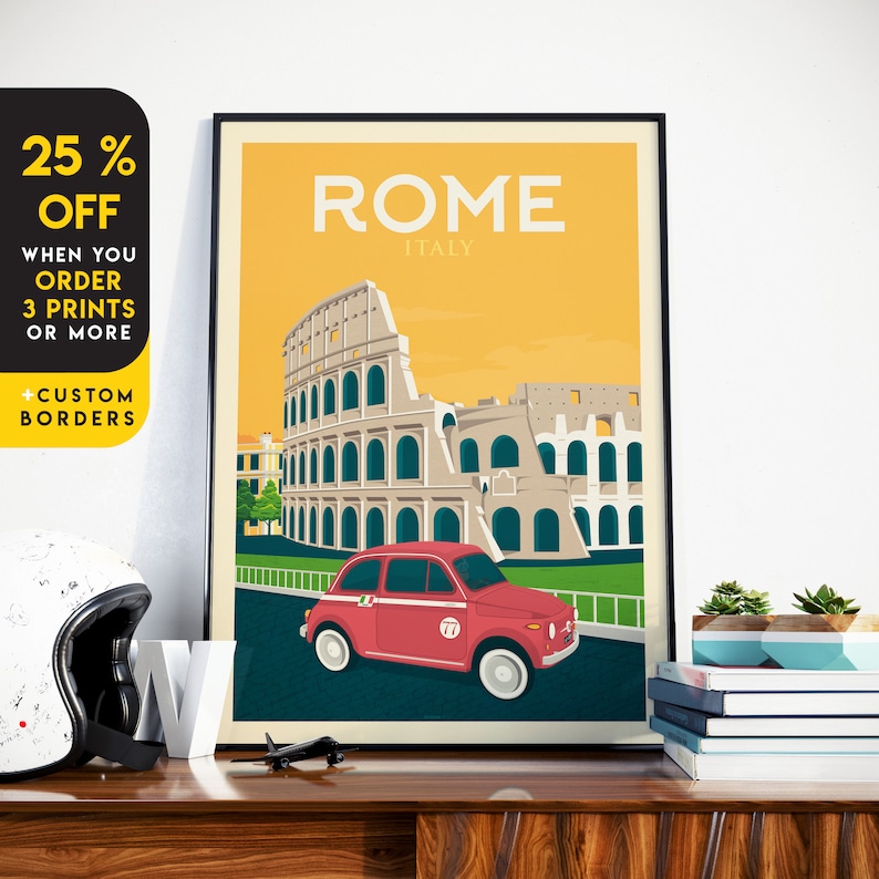 Rome Art Print, Italy Art Print, Roma Print, Italy Poster, The Colosseum Print, Travel Gift, Travel Poster, Europe Print, Housewarming image 1