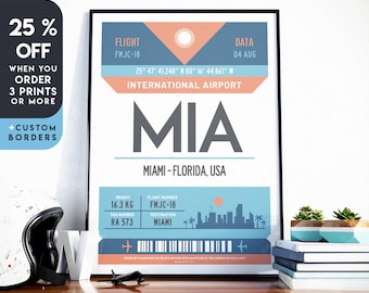 Miami Florida Airport Tag Print, Miami Florida Travel Poster, Miami Airport Tag, Florida Wall Art, Luggage Tag, Florida Souvenir, Home decor