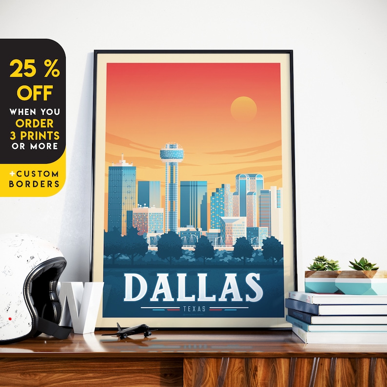 Dallas Print, Texas Print, Landscape, City Skyline, United States Print, Travel Gift, Travel Poster, USA Print, Housewarming, Birthday Gift image 1