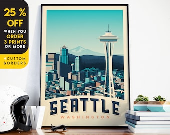 Seattle Print, Space Needle Print, City Skyline, Canada Print, Travel Gift, Travel Poster, USA Print, Housewarming, Birthday Gift