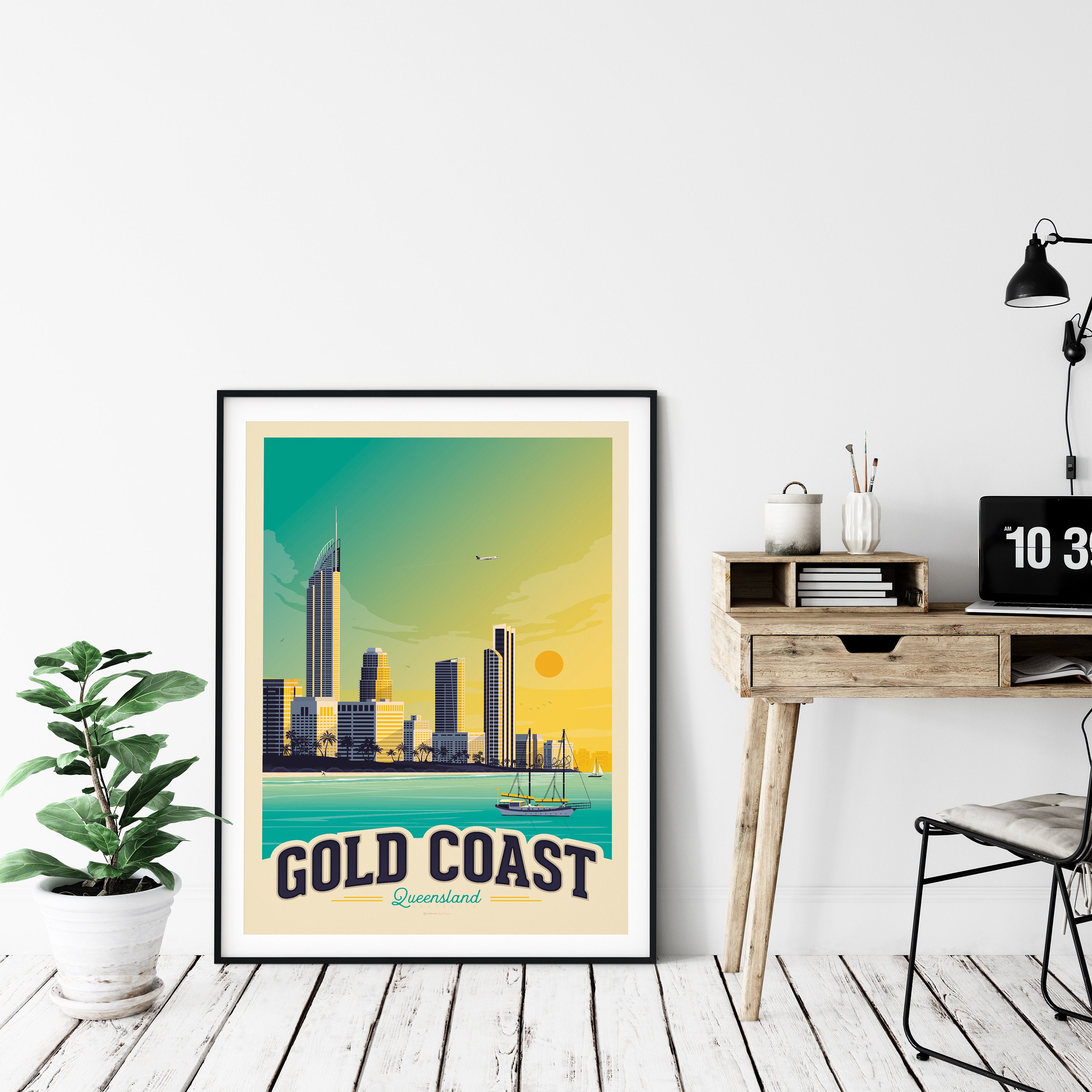 Gold Coast Print Australia Vintage Poster Beach Coastal Etsy