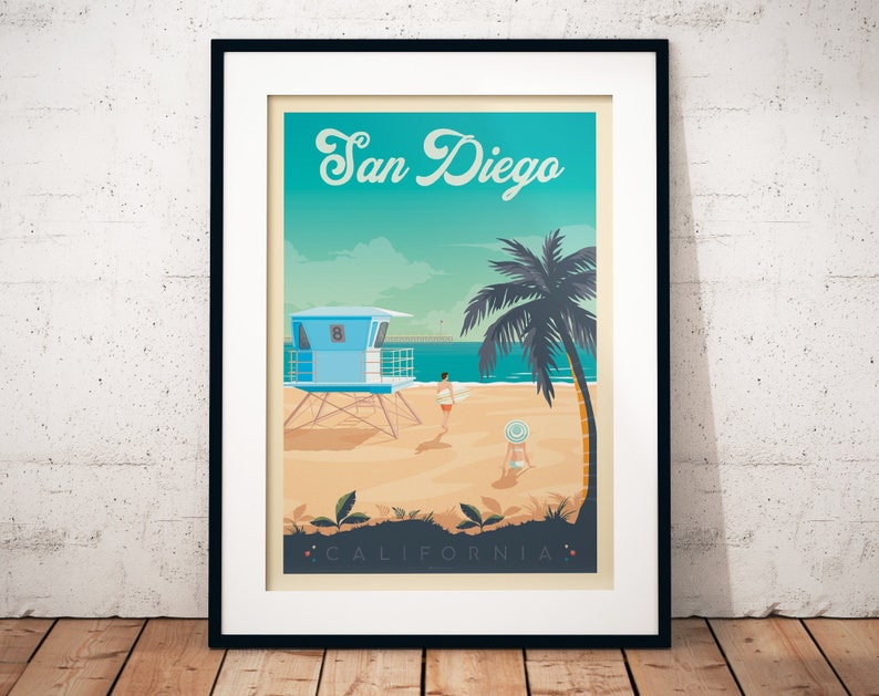 San Diego Print, Califorina Print, Surf Print, United States Print, Travel Gift, Travel Poster, USA Print, Housewarming, Birthday Gift image 6
