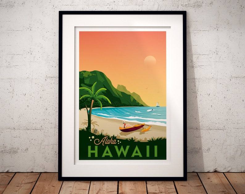 Hawaii Print Honolulu Vintage Poster Maui Beach Landscape Etsy.de