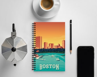 Boston Massachusetts Travel Journal Notebook, Spiral Notebook, Travelers notebook, bullet journal, Notepad, stationary, Housewarming Gift