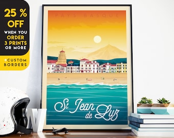 Saint Jean Luz France Print, Basque Country Print, Beach, City Skyline, Travel Gift, Wall Decor, Travel Poster, Housewarming, Birthday Gift