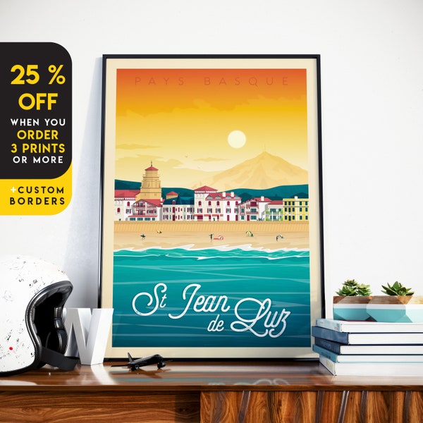 Saint Jean Luz France Print, Basque Country Print, Beach, City Skyline, Travel Gift, Wall Decor, Travel Poster, Housewarming, Birthday Gift