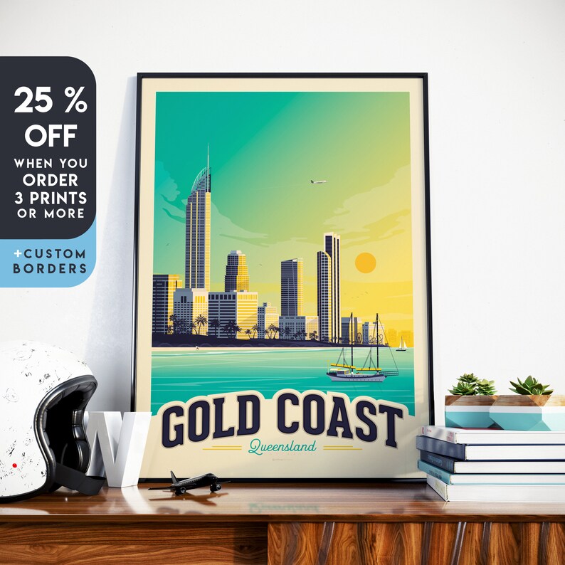 Gold Coast Beach Print Gold Coast Vintage Travel Poster Etsy