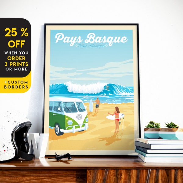 Basque Country Travel Print France Home Decor Art Print Wall Art Biarritz Saint Jean de Luz Hendaye Anglet Bayonne Guethary Beach Poster