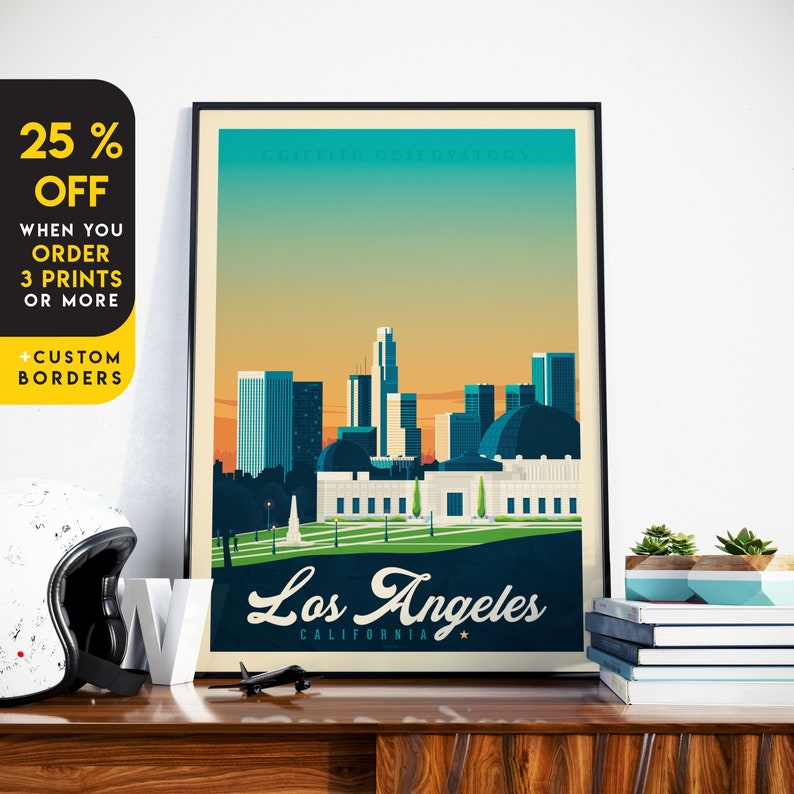 Los Angeles California Print, Griffith Museum, United States Print, Travel Gift, Travel Poster, USA Print, Housewarming, Birthday Gift image 1