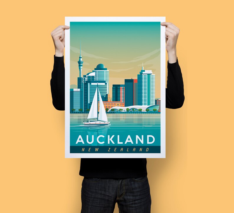 Auckland Print Auckland Vintage Travel Poster New Zealand Etsy