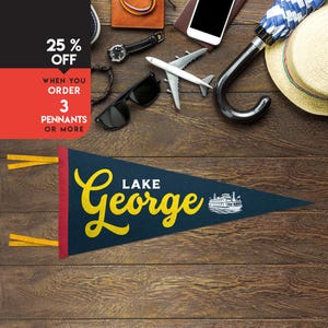 Lake George Felt Pennant | Adirondacks Banner sign, Forest Nature Travel Art, Outdoor lover gift, Wall Art home decor, Adventure Art print