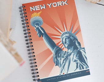 New York Liberty Statue Travel Journal Notebook, Spiral Notebook, Travelers notebook, bullet journal, notepad, stationary, Housewarming Gift