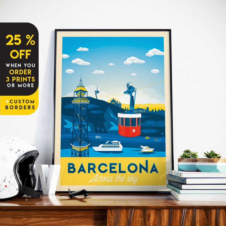 Barcelona Travel Print Wall Art Barcelona Montjuic Wall Hanging Home Decor Barcelona Gift Valencia Madrid Sevilla Malaga Bilbao Spain Art image 1