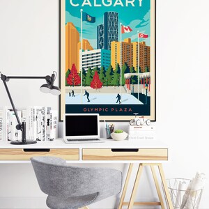 Calgary Print, Alberta Print, Olympic Plaza, City Skyline, Canada Print, Travel Gift, Travel Poster, USA Print, Housewarming, Birthday Gift image 4