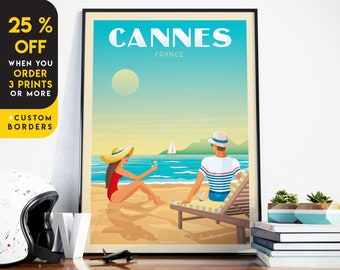 Cannes Print, France Print, Beach Print, French Riviera Print, Europe Travel Gift, Wall Decor, Travel Poster, Housewarming, Birthday Gift