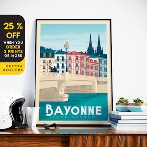 Bayonne Print, France Print, Beach Print, Basque Country Print, Europe Travel Gift, Wall Decor, Travel Poster, Housewarming, Birthday Gift