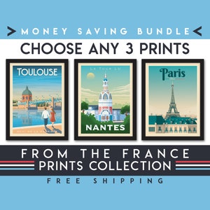 France Travel Poster | Set of 3 Prints | Minimalist Landscape Wall Art | City Skyline | Money Saving Bundle | Home Decor | Gift