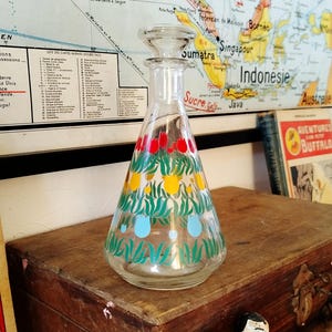 Vintage stylish water Glass carafe | 17 oz | Large water glass bottle | Mid Century antique | Bar Decor | Flowers pattern | Birthday gift
