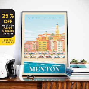 Menton France Print, French Riviera Beach Print, City Skyline, Provence Travel Gift, Wall Decor, Travel Poster, Housewarming, Birthday Gift