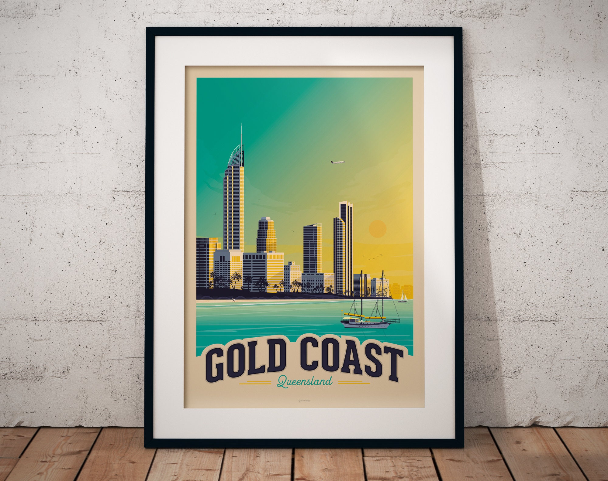 Gold Coast Print Australia Vintage Poster Beach Coastal Etsy