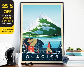Glacier National Park Print, Mountain Winter Print, United States Print, Travel Gift, Travel Poster, USA Print, Housewarming, Birthday Gift
