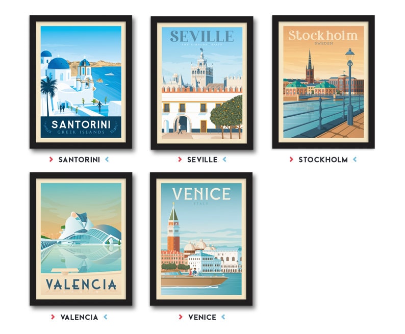 Europe Travel Poster Set of 3 Prints Minimalist Landscape Etsy