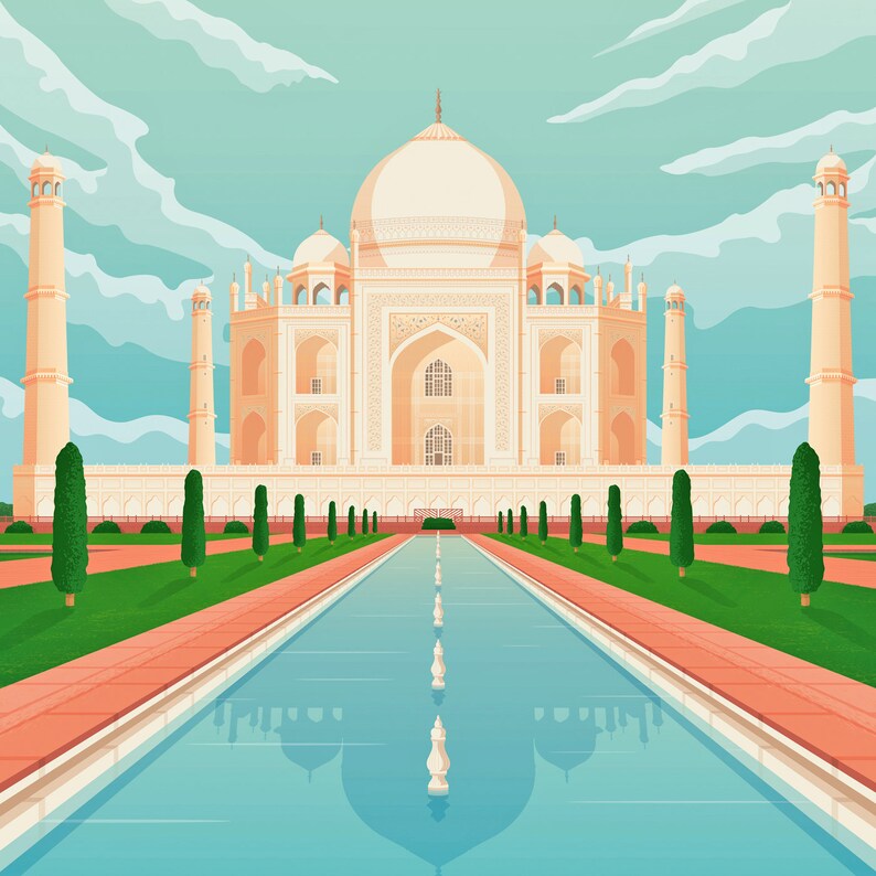 Taj Mahal Art Print, India Art Print, City Skyline, Travel Print, Travel Poster, India Decor, Housewarming Gift,Anniversary Gift imagen 4