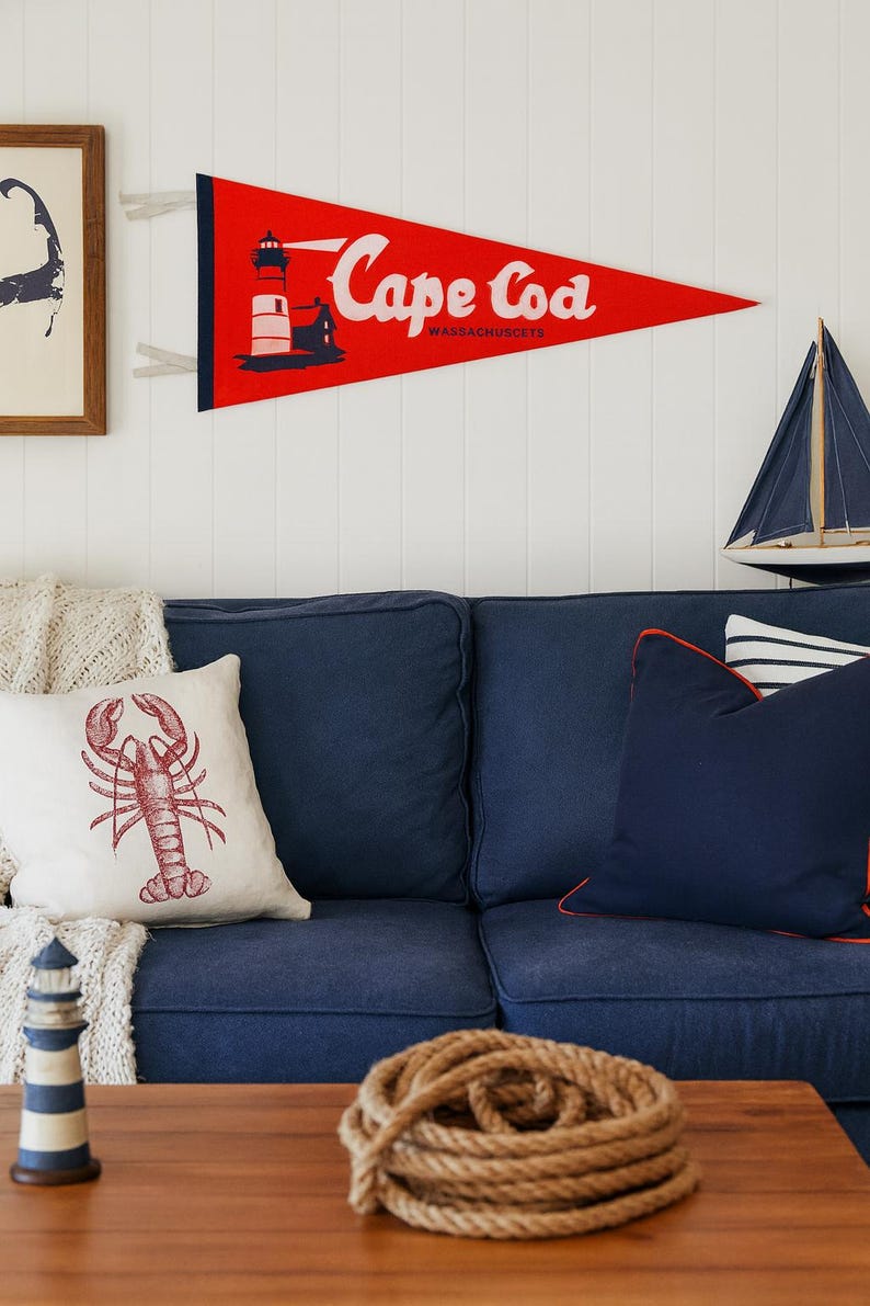 Cape Cod Flag Valance Cape Cod Massachusetts Vintage Felt Pennant Flag | Beach Decor ...