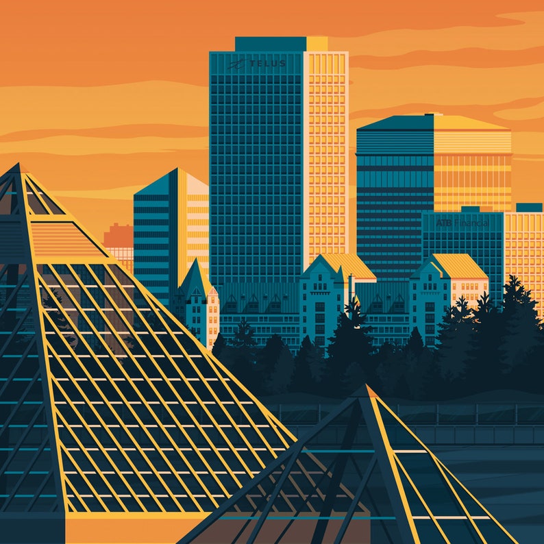 Edmonton Canada Alberta Art Print Sunset Wall Art Vintage Etsy