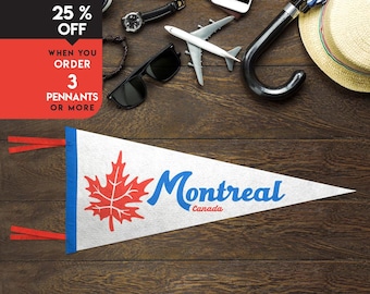 Montreal Vintage Felt Pennant Flag | Canada Adventure sign | Explorer Wall Art Print | Hiking Camp Banner | Outdoor Lover Gift | Travel Art
