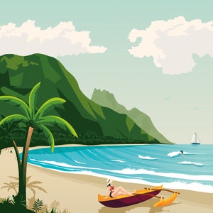 Hawaii Print, Honolulu Print, Waikiki, Surf Print, United States Print, Travel Gift, Travel Poster, USA Print, Housewarming, Birthday Gift image 4