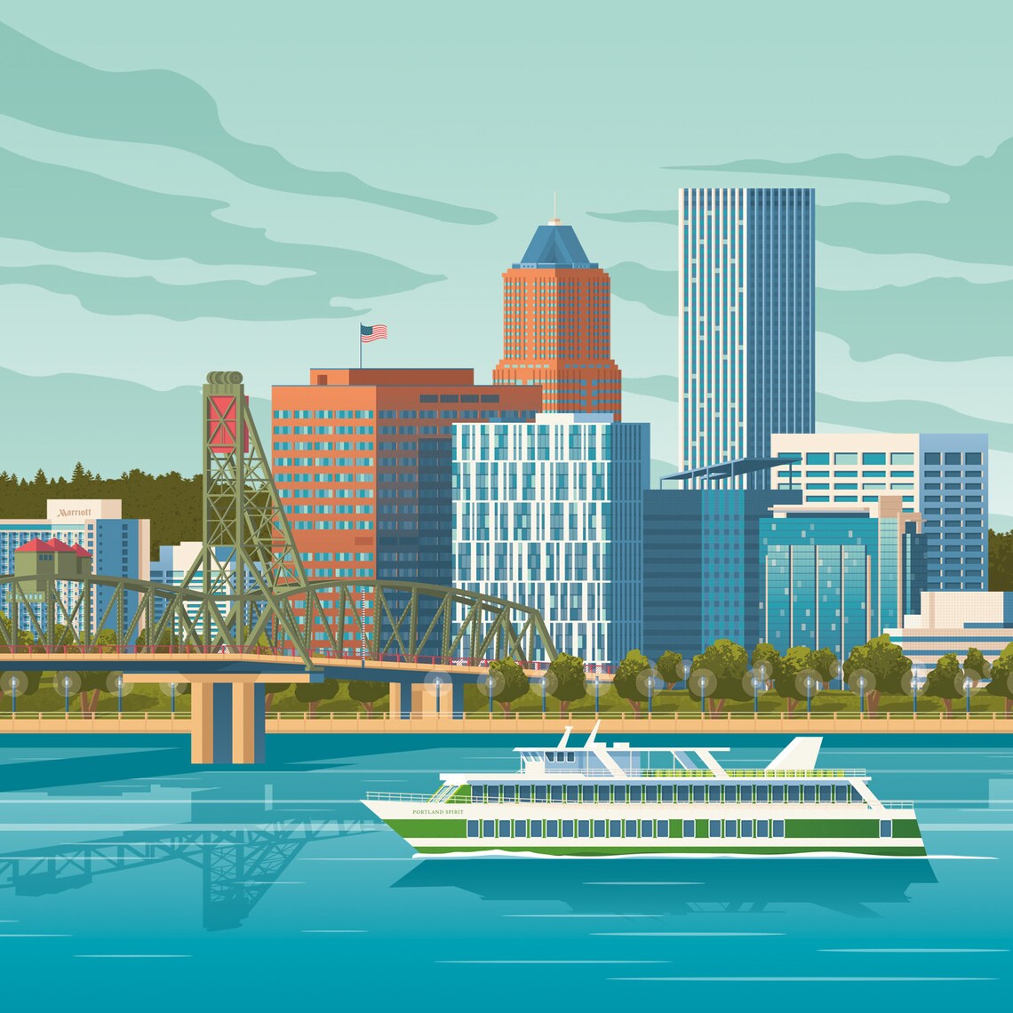 Portland Print Portland Oregon Vintage Poster City Skyline Etsy