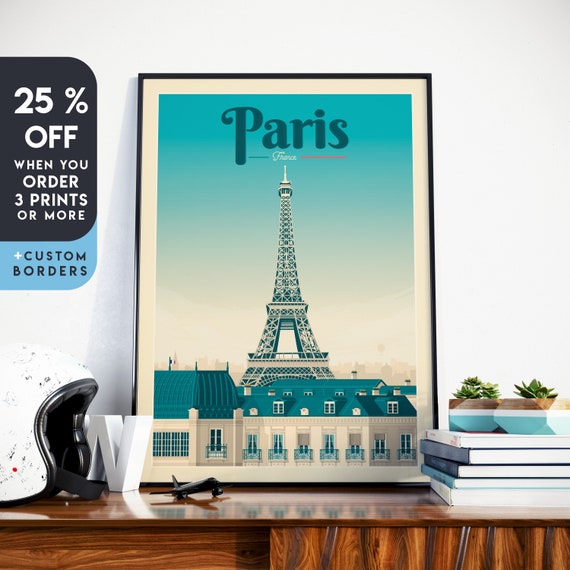 Retro Travel Posters Modern Travel Gallery Wall art Destination Cities Vintage Travel Art Prints Paris France Eiffel Tower Print