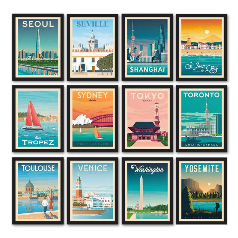 Travel Poster Set of 3 Prints Minimalist Landscape Wall Art Vintage City Skyline Wall Art Money Saving Bundle Home Decor Gift image 10