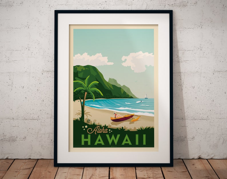 Hawaii Print, Honolulu Print, Waikiki, Surf Print, United States Print, Travel Gift, Travel Poster, USA Print, Housewarming, Birthday Gift image 6