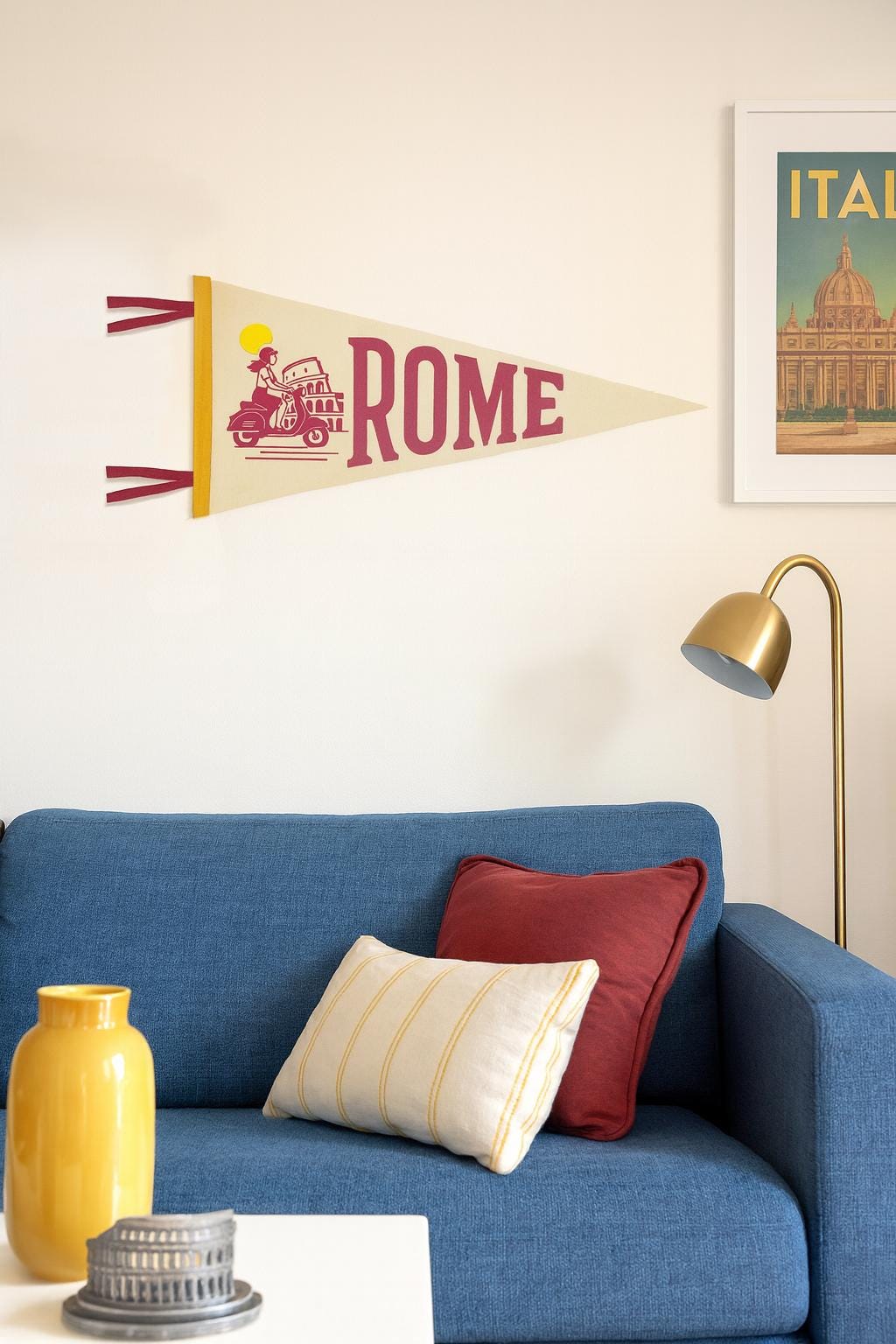 Rome Italy Vintage Felt Pennant Flag | Colosseum Art | Adventure Sign ...