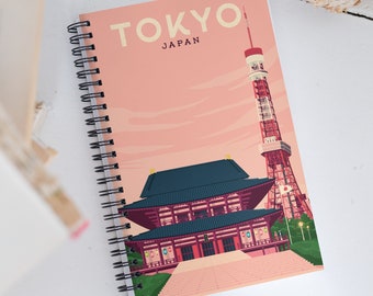 Tokyo Japan Asia Travel Journal Notebook, Spiral Notebook, Travelers notebook, bullet journal, notepad, stationary, Housewarming Gift