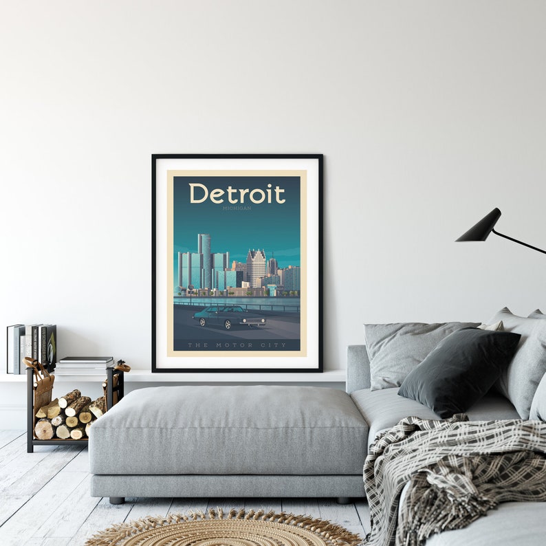 Detroit Print, Michigan Print, City Skyline, United States Print, Travel Gift, Travel Poster, USA Print, Housewarming, Birthday Gift image 8