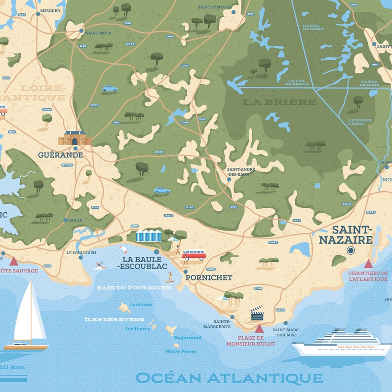 La Baule Saint Nazaire Le Croisic France Old Map Print Etsy