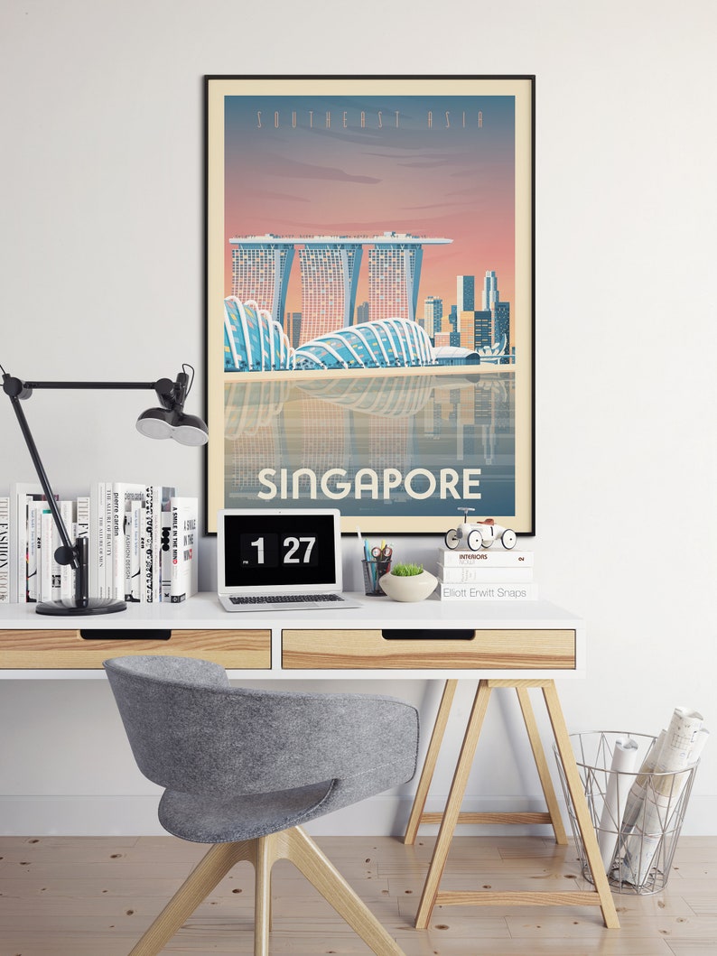 Singapore Travel Print, Travel Gift, Marina Bay Sands, Asia Wall Art, Architecture Illustration, Home Decor, Tropical, Nursery Wall Art image 3
