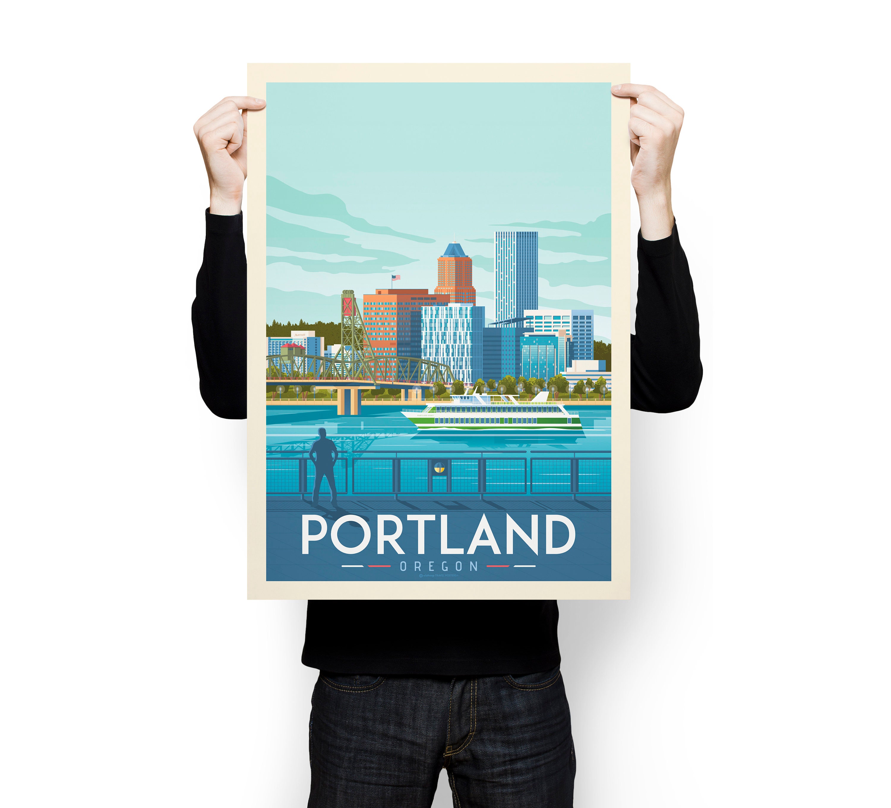 Portland Print Portland Oregon Vintage Poster City Skyline Etsy