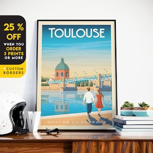Toulouse France Art Print, Place Capitole, Quai Daurade, City Skyline, Travel Gift, Wall Decor, Travel Poster, Housewarming, Birthday Gift