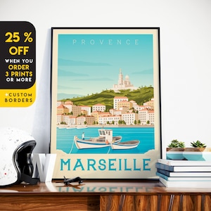 Marseille France Print, French Riviera Print, City Skyline, Provence Travel Gift, Wall Decor, Travel Poster, Housewarming, Birthday Gift