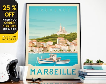Marseille France Print: Vintage Travel Poster, Provence Riviera Art