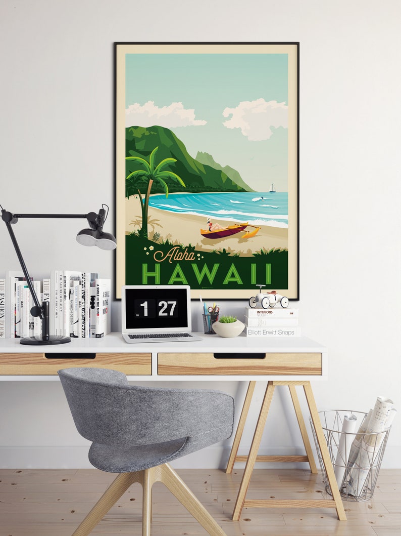 Hawaii Print, Honolulu Print, Waikiki, Surf Print, United States Print, Travel Gift, Travel Poster, USA Print, Housewarming, Birthday Gift image 3