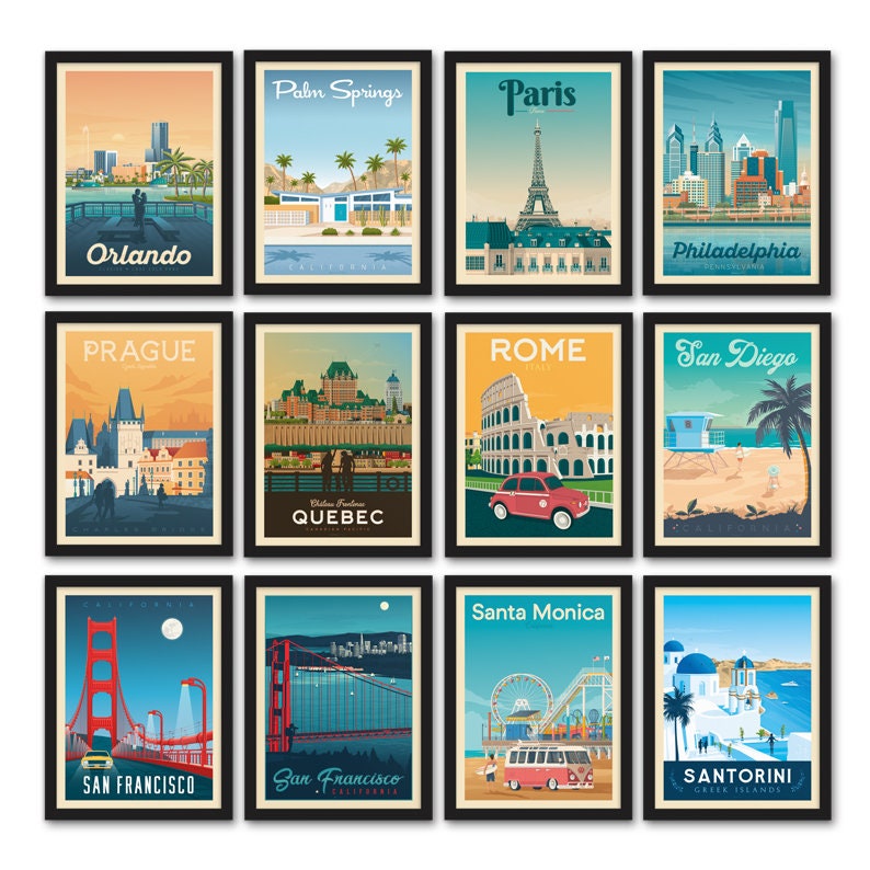 Travel Poster Set of 3 Prints Minimalist Landscape Wall Art Vintage City Skyline Wall Art Money Saving Bundle Home Decor Gift image 9